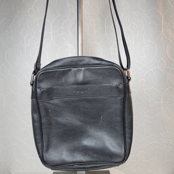 VINTAGE Coach Charles Flight Bag 12" Black Pebbled Leather Messenger F54782